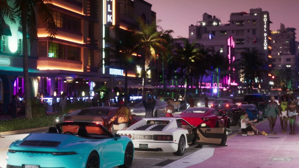 GTA 6 new screenshots: crowd in a car park at night