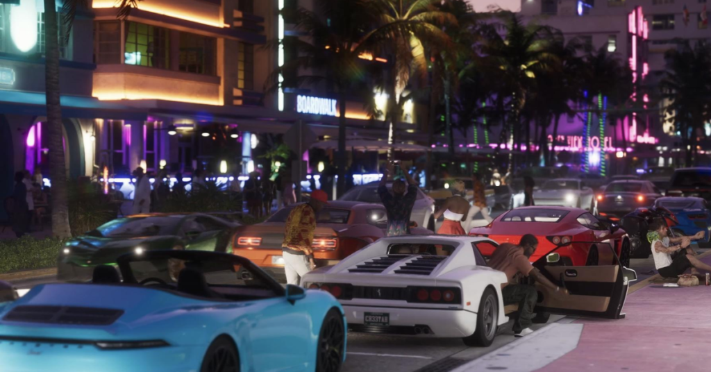 GTA 6 real cars on a Vice City street